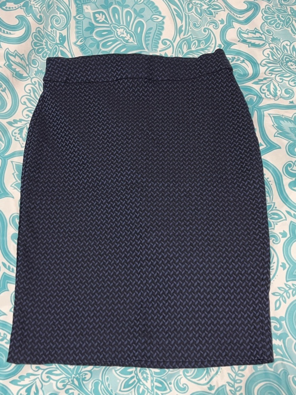 Elle Navy Textured Pencil Skirt